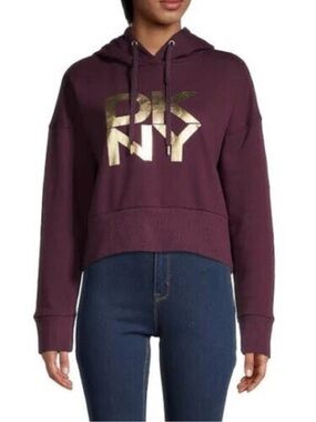 Dkny Plum Hoodie with Metallic Gold Logo